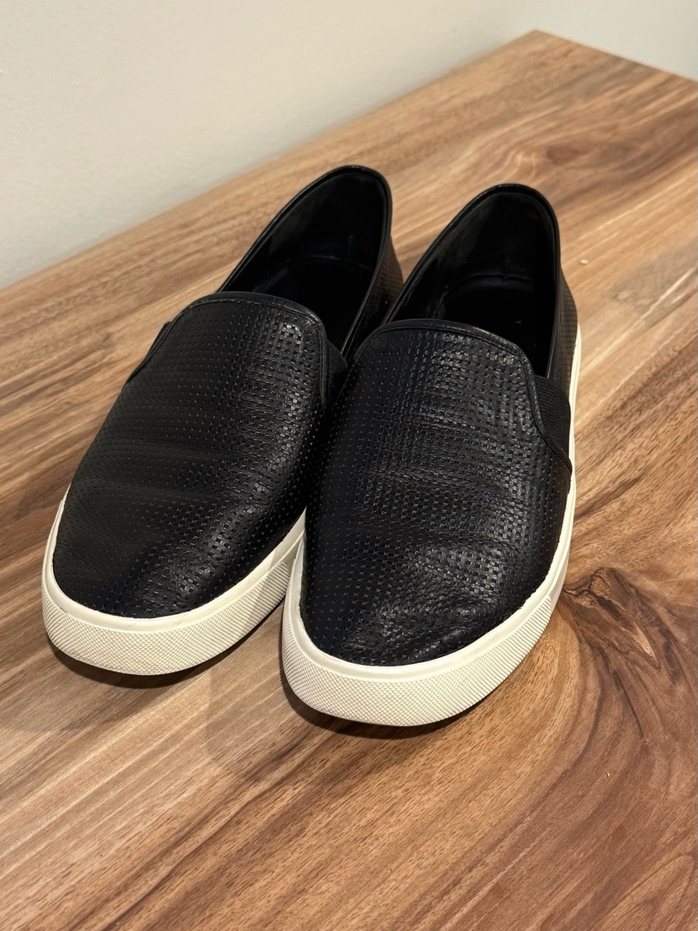 Vince Black Perforated Leather Slip-On Sneakers | EU 41.5 US 10.5
